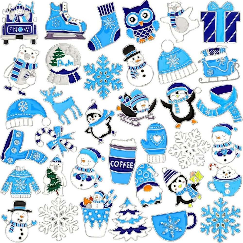 36 PCS Winter Enamel Brooch Winter Bulk Label Badges Cute Snowflake Snowman Pola